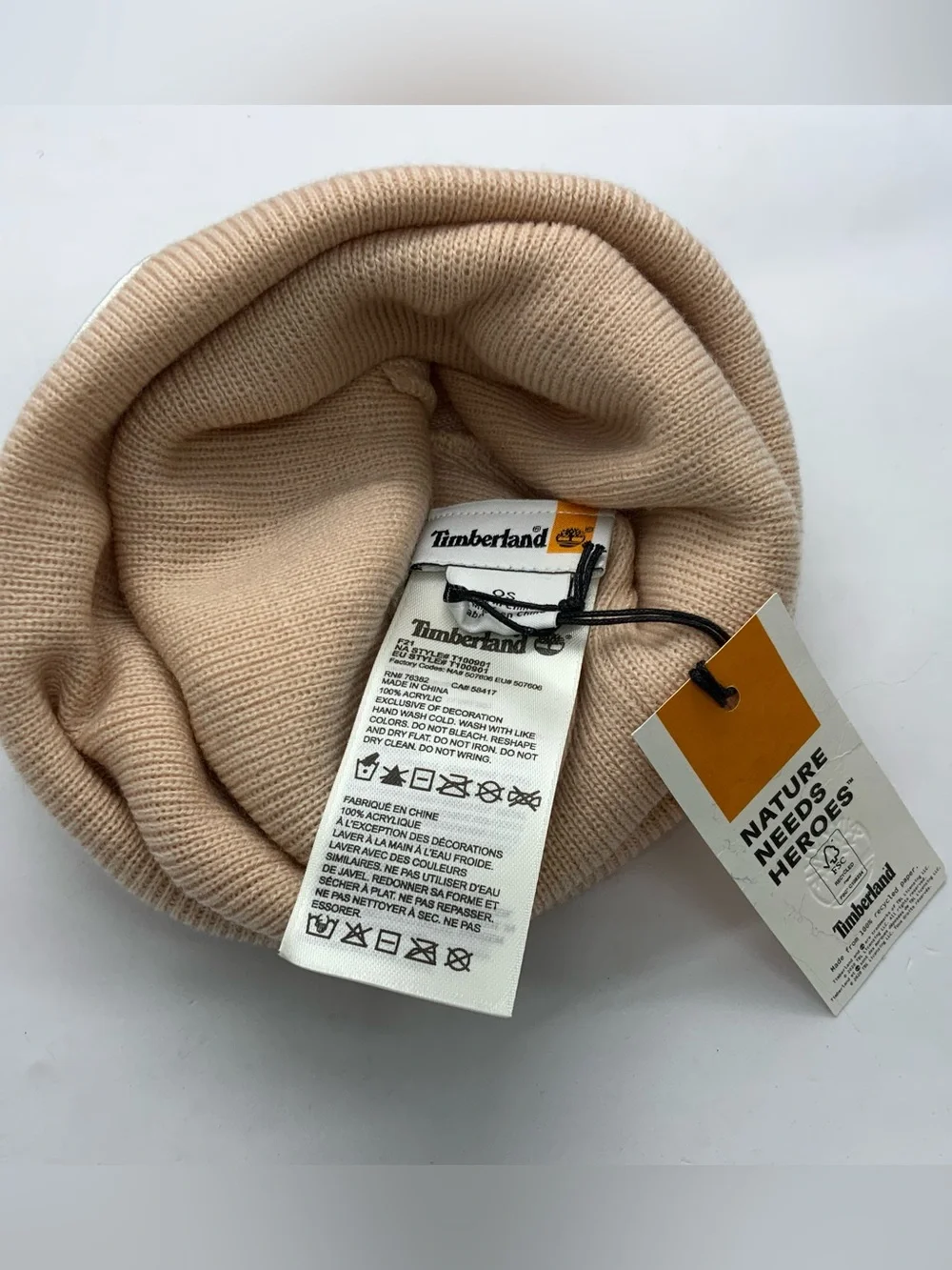 Timberland Tonal 3D embroidery beanie in light pink